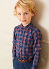 Eaton Check Polo Collar Long Sleeve Shirt in Navy (3-10yrs) Shirts  from Pepa London US