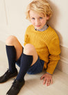 Cable Knit Crew Neck Jumper in Mustard (2-10yrs) Knitwear  from Pepa London US