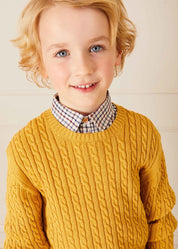 Cable Knit Crew Neck Jumper in Mustard (2-10yrs) Knitwear  from Pepa London US