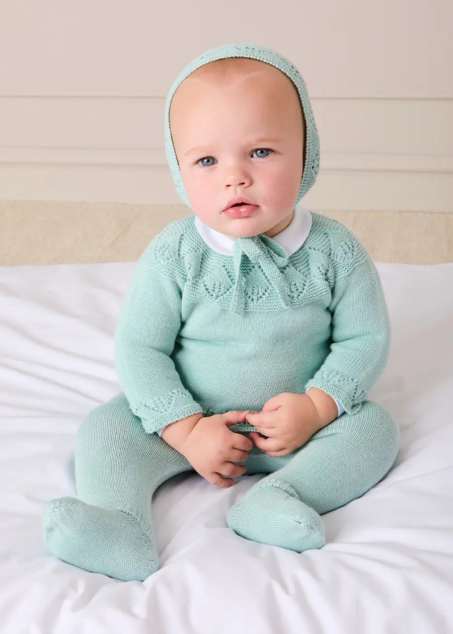 Diamond Openwork Three Piece Knitted Set in Sage Green (1-9mths) Knitwear from Pepa London US