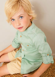 Plain Mao Collar Long Sleeve Shirt in Green (12mths-10yrs) SHIRTS from Pepa London US