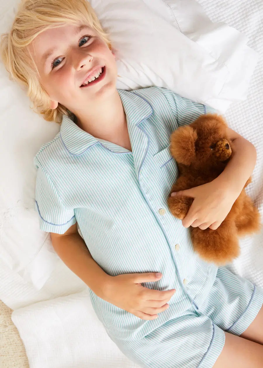 Rochester Striped Short Sleeve Pyjamas in Green (18mths-10yrs) NIGHTWEAR from Pepa London US