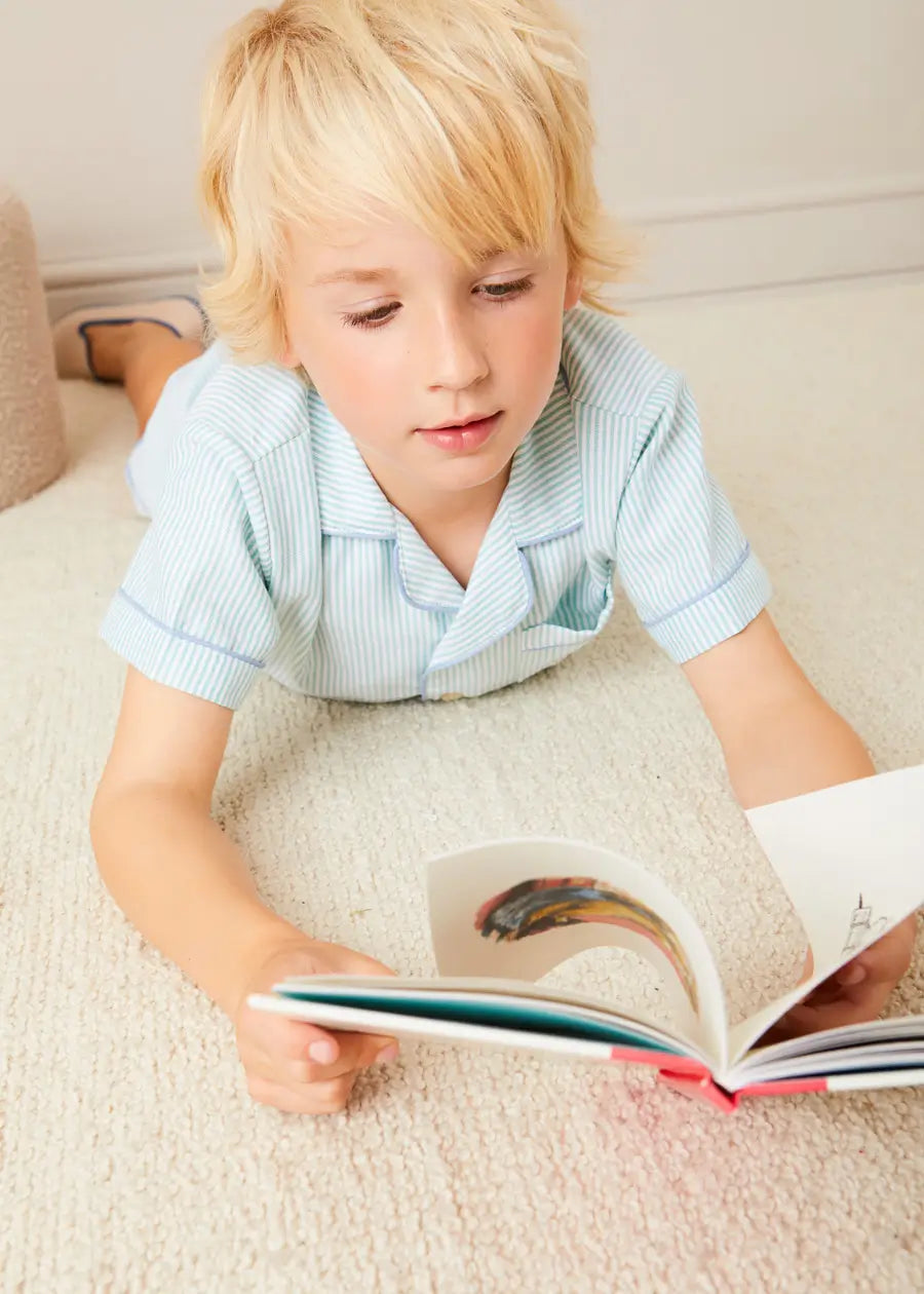 Rochester Striped Short Sleeve Pyjamas in Green (18mths-10yrs) NIGHTWEAR from Pepa London US