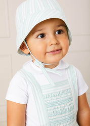 Striped Smocked Detail Dungaree Romper in Green (3-18mths) ROMPERS from Pepa London US