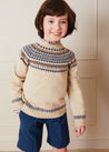 Fair Isle Merino Wool Jumper In Beige (4-10yrs) KNITWEAR  from Pepa London US