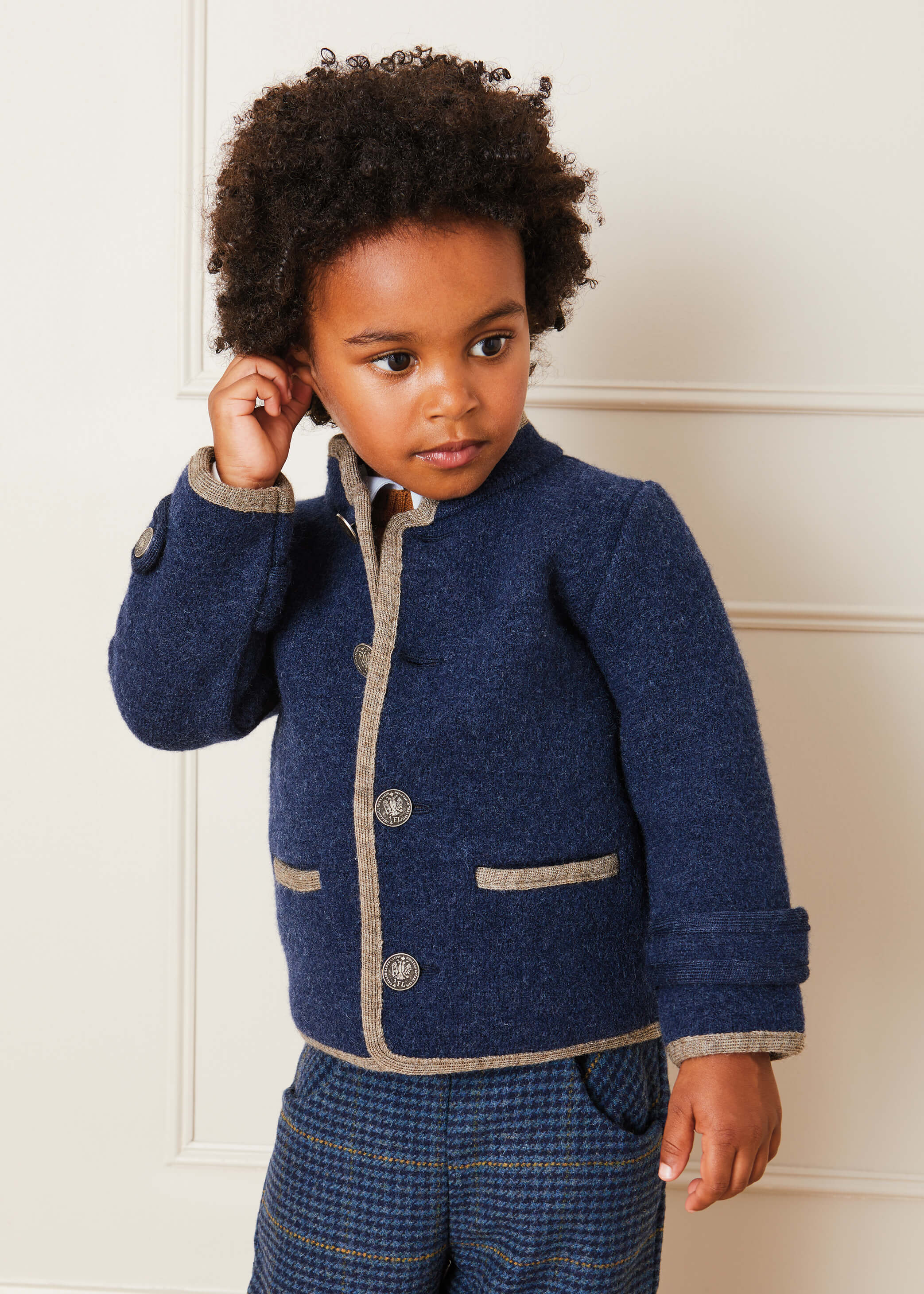 Austrian Single Breasted Contrast Trim Jacket in Blue (18mths-10yrs) COATS from Pepa London US
