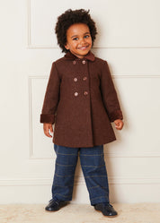 Traditional Double Breasted Coat in Brown (12mths-10yrs) Coats  from Pepa London