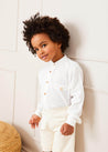 Linen Mao Collar Long Sleeve Shirt in White (12mths-10yrs) Shirts  from Pepa London US