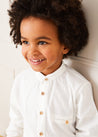 Linen Mao Collar Long Sleeve Shirt in White (12mths-10yrs) Shirts from Pepa London US