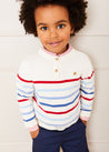 Striped Crewneck Button Detail Jumper in Red (12mths-10yrs) Knitwear  from Pepa London US