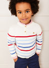 Striped Crewneck Button Detail Jumper in Red (12mths-10yrs) Knitwear from Pepa London US
