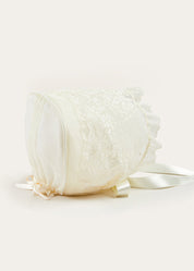 Bespoke Organza Silk Christening Gown With Antique Lace and Bonnet MADE TO ORDER from Pepa London US