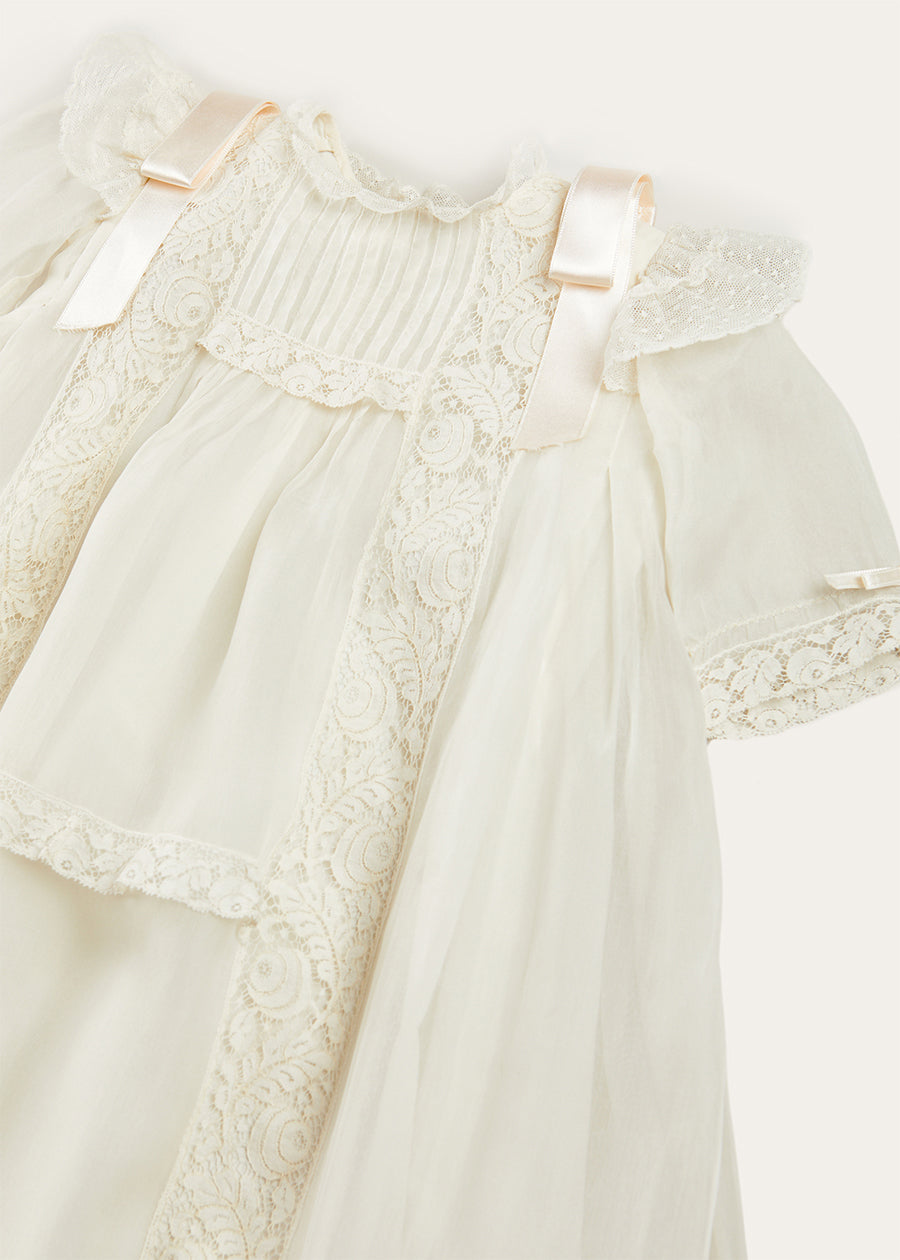 Bespoke Organza Silk Christening Gown With Antique Lace and Bonnet MADE TO ORDER from Pepa London US