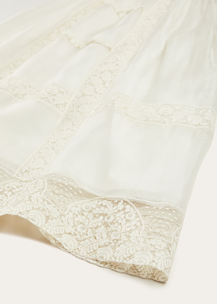 Bespoke Organza Silk Christening Gown With Antique Lace and Bonnet MADE TO ORDER from Pepa London US