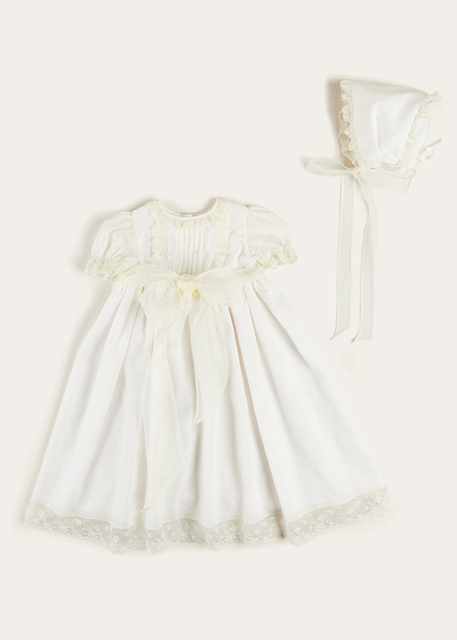 Bespoke Plumeti Embroidered Organic Lawn Cotton Christening Dress and Bonnet MADE TO ORDER from Pepa London US