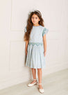 Matilda Floral Print Hand Smocked Sleeveless Dress in Blue (4-10yrs) Dresses  from Pepa London US