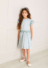 Matilda Floral Print Handsmocked Sleeveless Dress in Blue (4-10yrs) Dresses  from Pepa London US