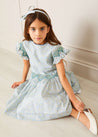 Matilda Floral Print Hand Smocked Sleeveless Dress in Blue (4-10yrs) Dresses  from Pepa London