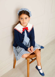 Embroidered Gingham Sleeveless Dress in Blue (12mths-12yrs) Dresses from Pepa London US