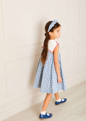 Embroidered Gingham Sleeveless Dress in Blue (12mths-12yrs) Dresses from Pepa London US
