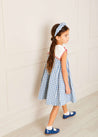 Embroidered Gingham Sleeveless Dress in Blue (12mths-10yrs) Dresses  from Pepa London US