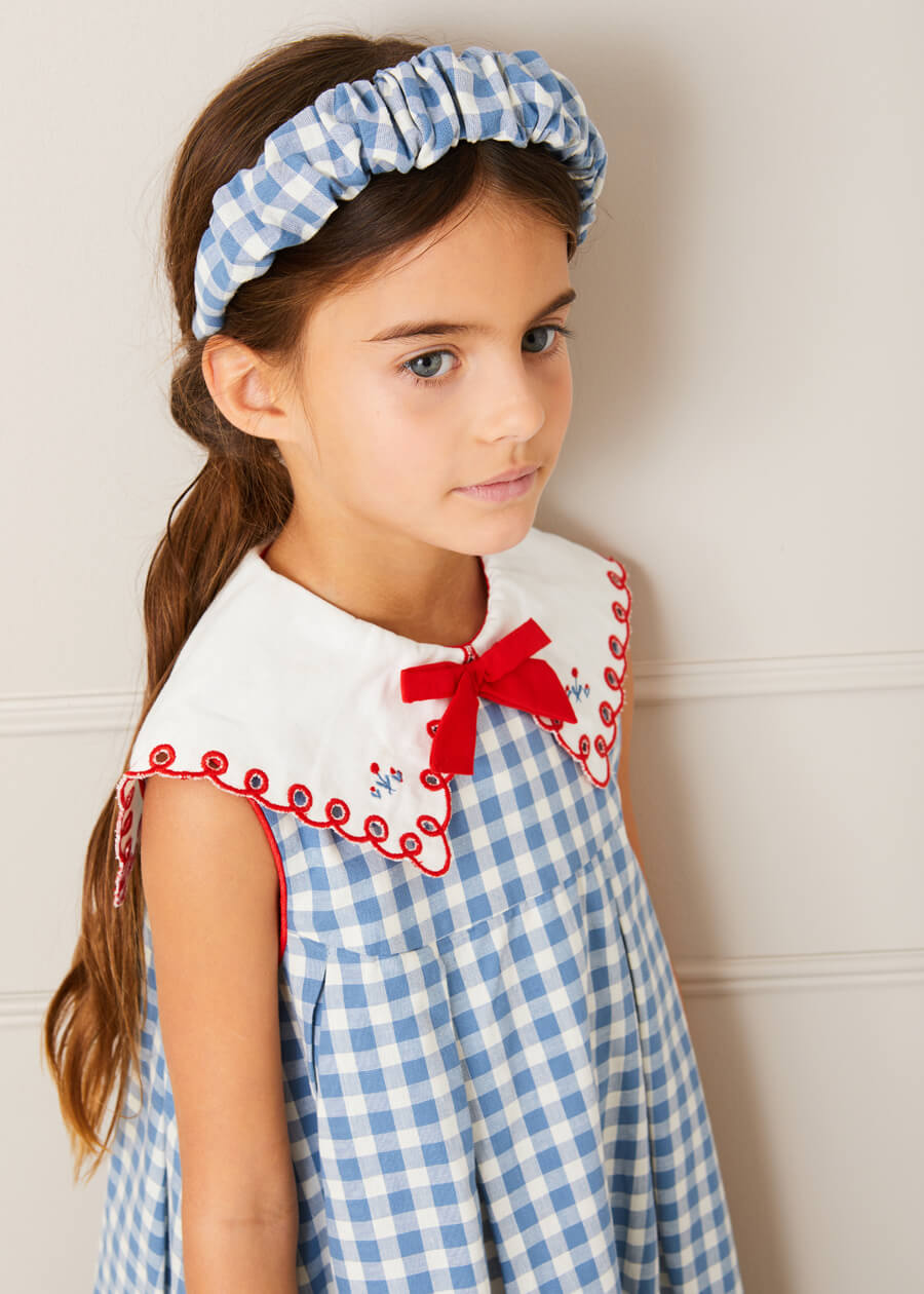 Gingham Scrunchie Hairband in Blue Hair Accessories from Pepa London US