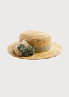 Faux Flower Straw Boater Hat in Teal Blue Accessories  from Pepa London US