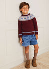 Classic Fair Isle Merino Wool Jumper in Burgundy (12mths-10yrs) Knitwear  from Pepa London US