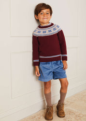 Classic Fair Isle Merino Wool Jumper in Burgundy (12mths-10yrs) KNITWEAR from Pepa London US