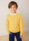 Cable Detail Crew Neck Jumper In Mustard Yellow (2-10yrs) KNITWEAR  from Pepa London US