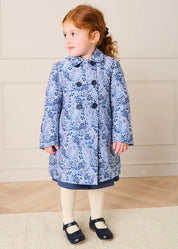 Eleanor Floral Jaquard Long Sleeve Coat Coat in Blue (4-10yrs) COATS from Pepa London US