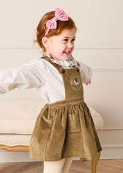 Velvet Embroidered Skirt with Braces in Green (12mths-3yrs) SKIRTS from Pepa London US