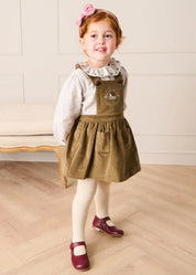 Velvet Embroidered Skirt with Braces in Green (12mths-3yrs) SKIRTS from Pepa London US