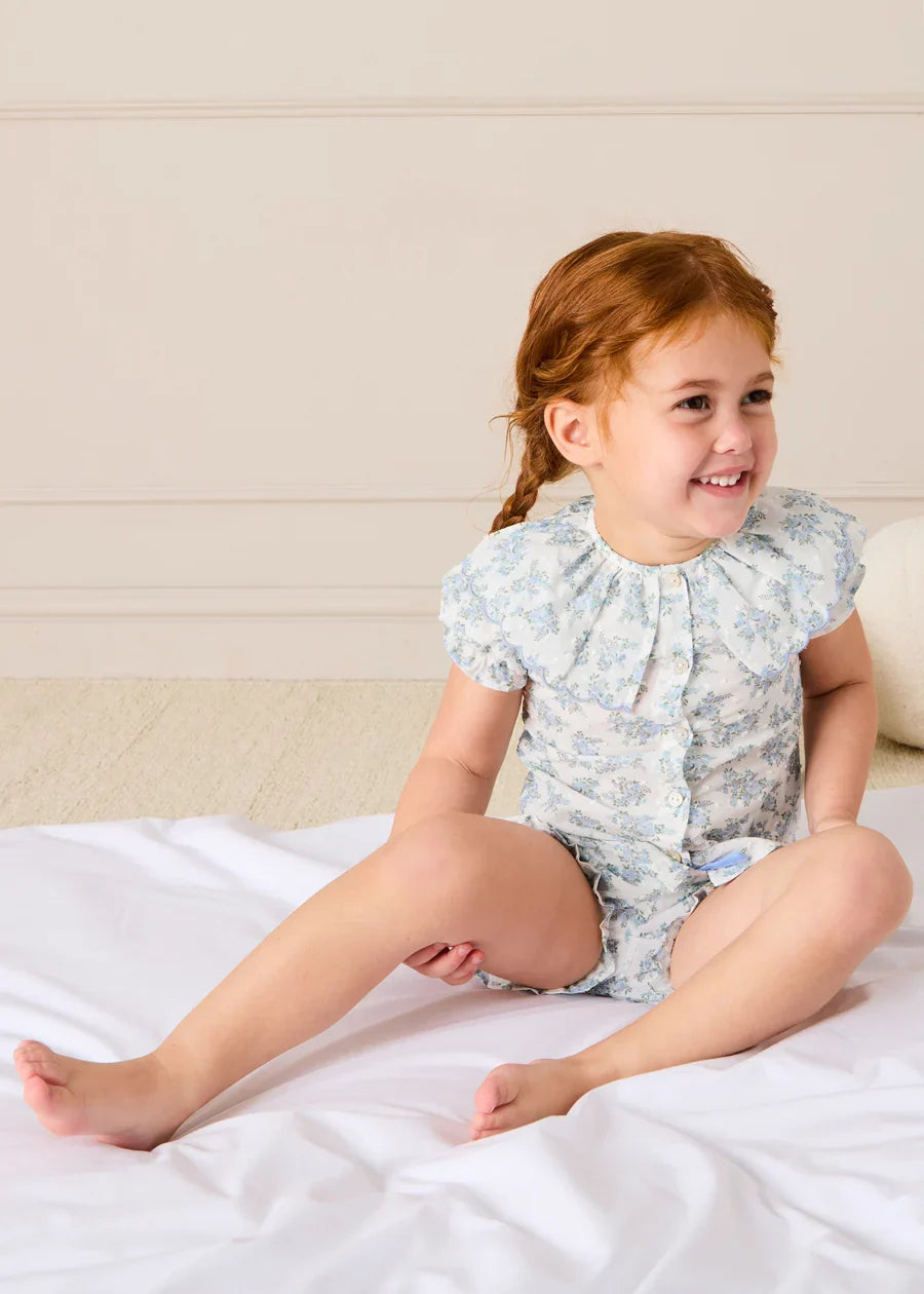 Esme Floral Swiss Voile Scallop Collar Pyjamas in Blue (18mths- 10yrs) NIGHTWEAR from Pepa London US
