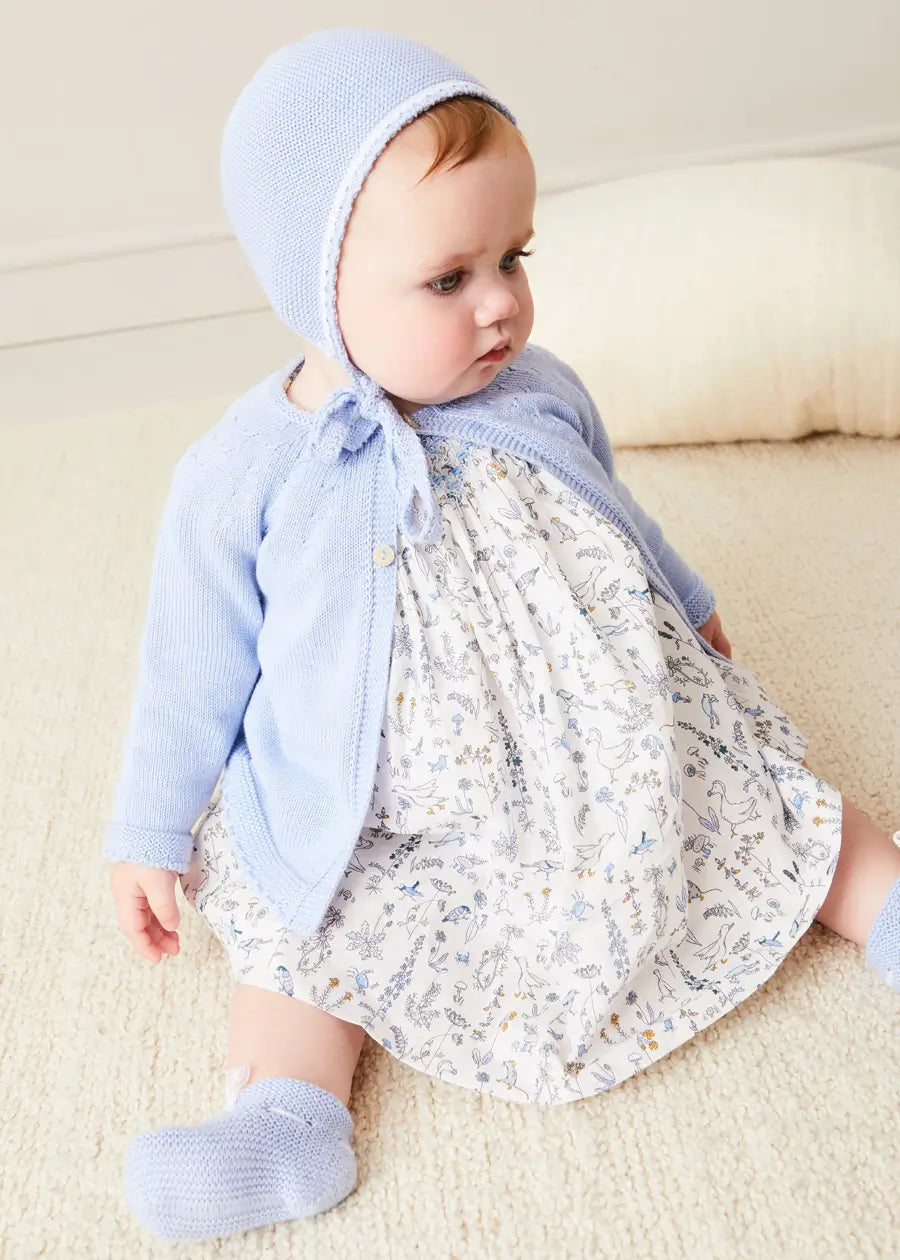 Lace Detail Knitted Bonnet in Blue (1-6mths) Knitted Accessories from Pepa London US
