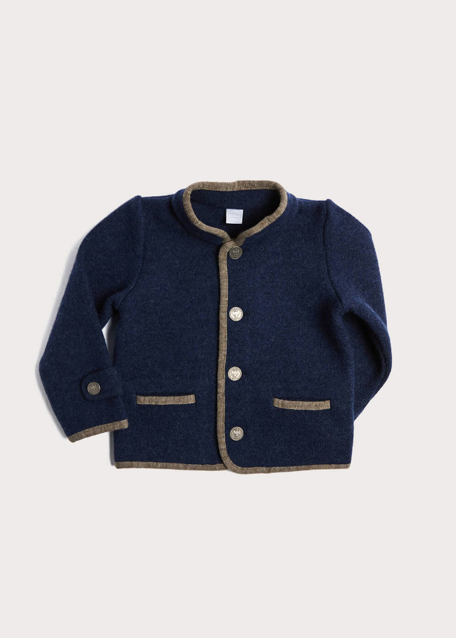 Austrian Single Breasted Contrast Trim Jacket in Blue (18mths-10yrs) Coats from Pepa London US