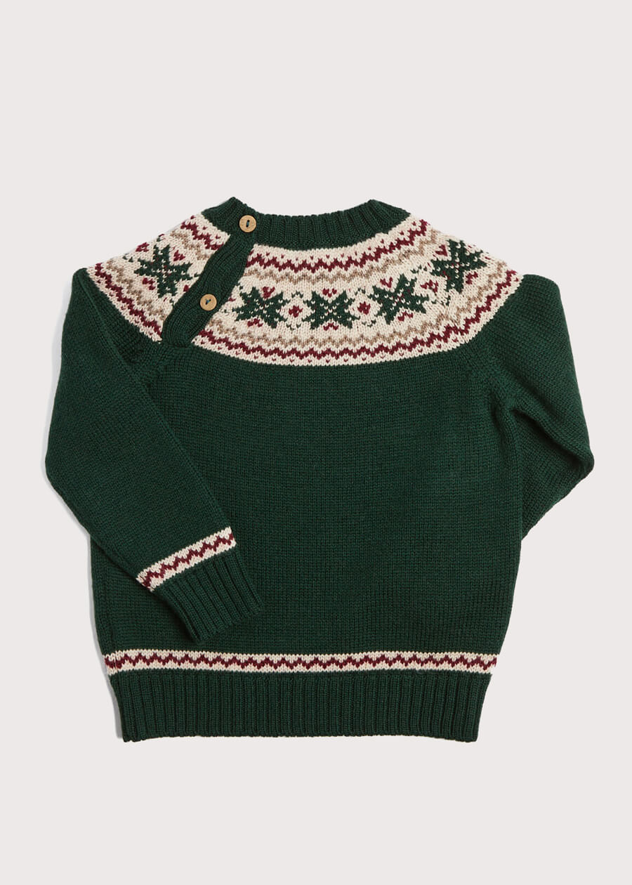Classic Fair Isle Merino Wool Jumper in Green (12mths-10yrs) KNITWEAR from Pepa London US