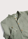 Mandarin Collar Linen Shirt in Khaki Green (4-10yrs) Shirts  from Pepa London US