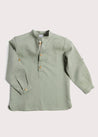 Mandarin Collar Linen Shirt in Khaki Green (4-10yrs) Shirts  from Pepa London US