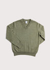 Plain V-Neck Sweater in Sage Green (4-10yrs) Knitwear  from Pepa London US