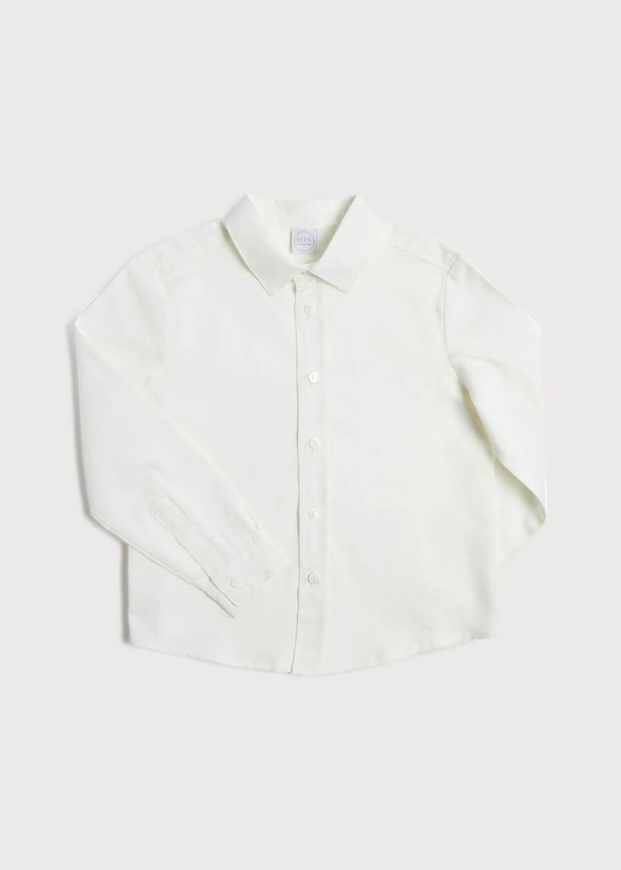 Polo Collar Long Sleeve Oxford Shirt in White (4-10yrs) Shirts from Pepa London US