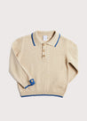 Polo Collar Stripe Sweater in Beige (12mths-10yrs) Knitwear  from Pepa London US