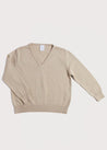 Ribbed Edge V-neck Sweater in Beige (12mths-10yrs) Knitwear  from Pepa London US