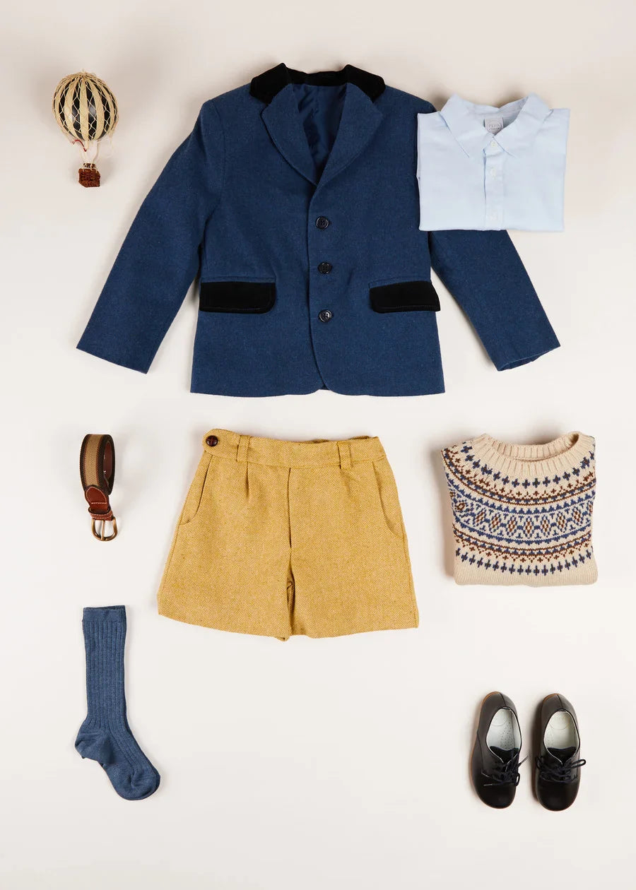 Wool and Velvet Blazer in Blue Boy Look LOOK from Pepa London US
