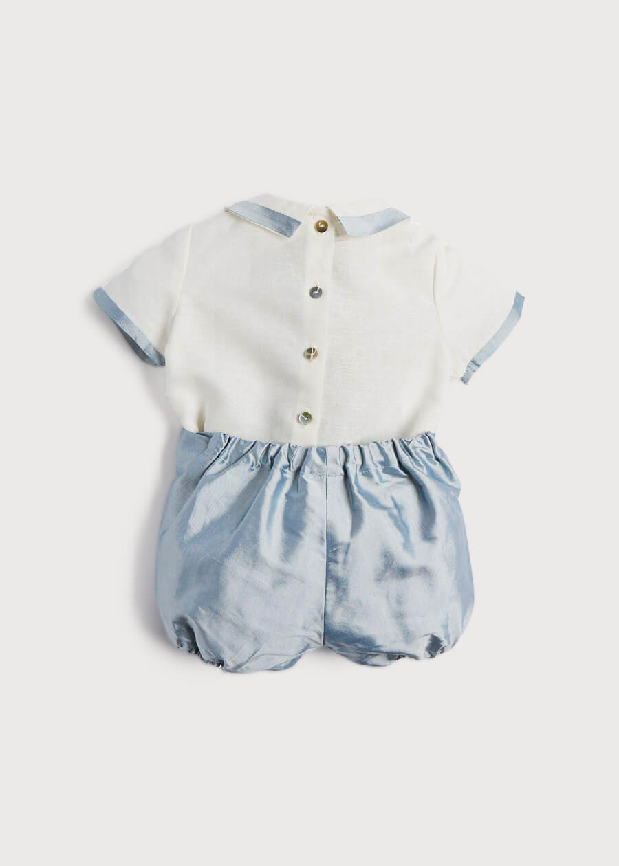 Baby Boy Celebration Blue Silk Bloomers and Linen Shirt Set (12mths-4yrs) Sets from Pepa London US