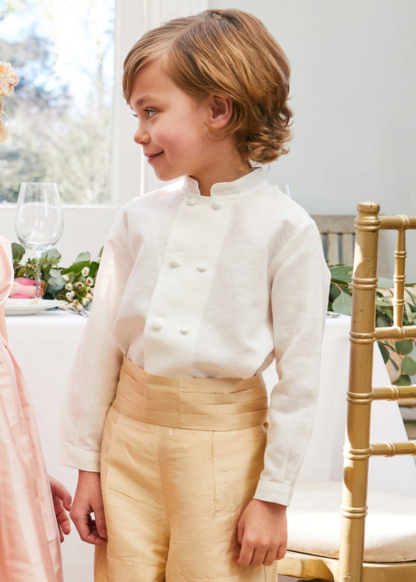 Boy's white double-breasted Mandarin collar shirt (12mths-10yrs) Shirts from Pepa London US