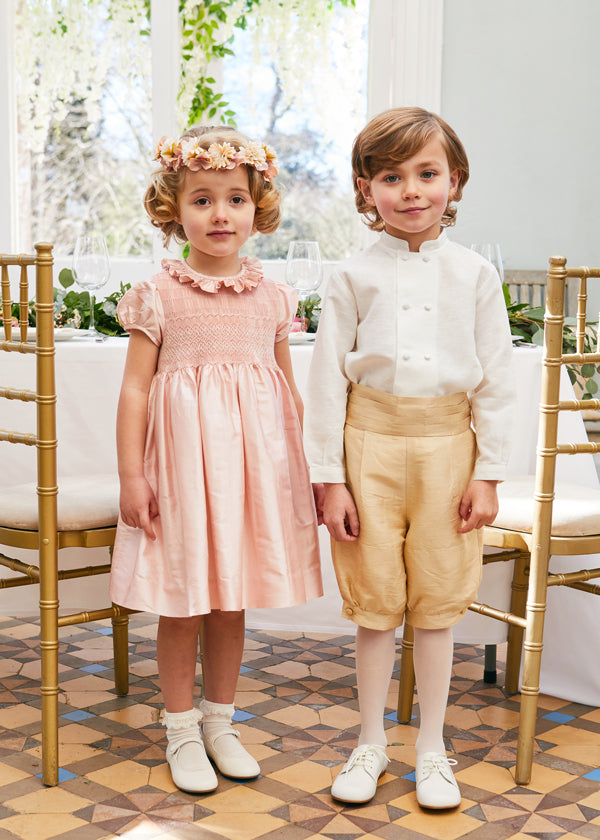 Girls Silk Hand Smocked Celebration Dress in Pink (6mths-10yrs) Dresses from Pepa London US