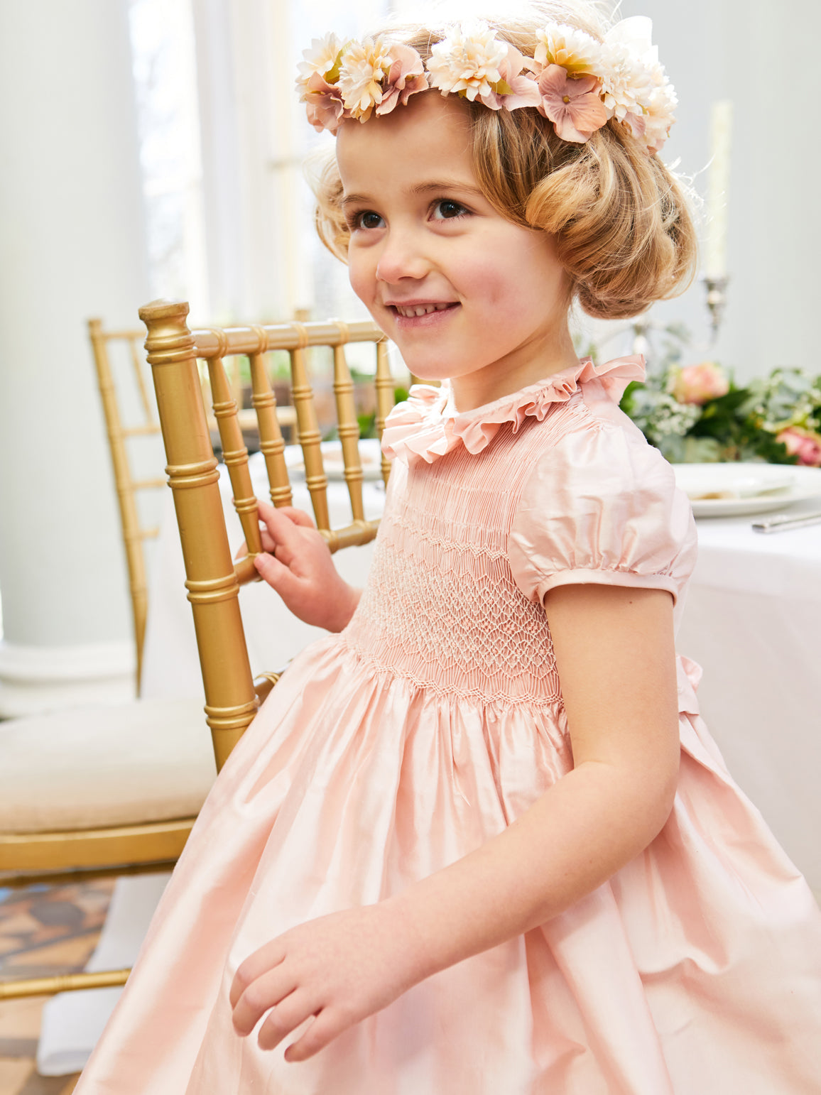 Girls Silk Hand Smocked Celebration Dress in Pink (6mths-10yrs) Dresses from Pepa London US