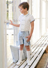 Linen Boys Celebration Shirt White with Blue Silk piping (4-10yrs) Shirts  from Pepa London US