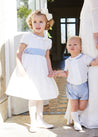 Flower Girl Ivory Dress with Blue Silk Sash (12mths-10yrs) Dresses  from Pepa London US